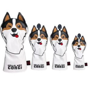 Cartoon Corgi Golf Wood Covers: Waterproof PU Leather, Durable, Fairway & Hybrid, Putter Head Cover