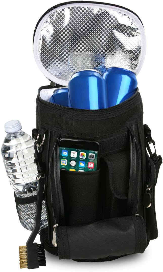 Intech Golf Bag Cooler and Accessory Caddy, Portable Soft Sided 10-Can Insulated Cooler Bag, Fits on a Golf Cart, Push Cart or Carry