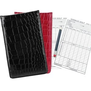 Deluxe Leather Score Golf Scorecard Holder - Red/Black, Pencil Included