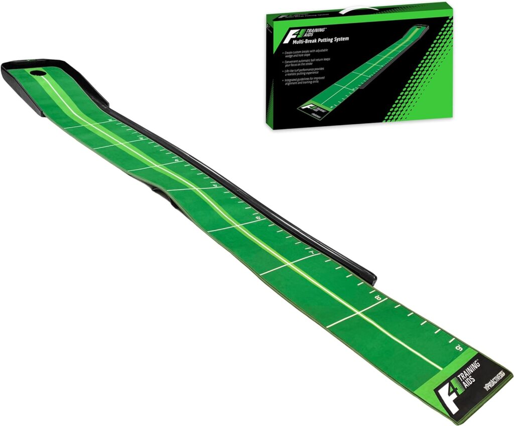 ProActive Sports | F4 Multi-Break Putting Green | 10 ft | Putting Mat with Slope, Auto Ball Return Track, and Alignment Guides for Indoor & Outdoor Practice | Training and Games Included