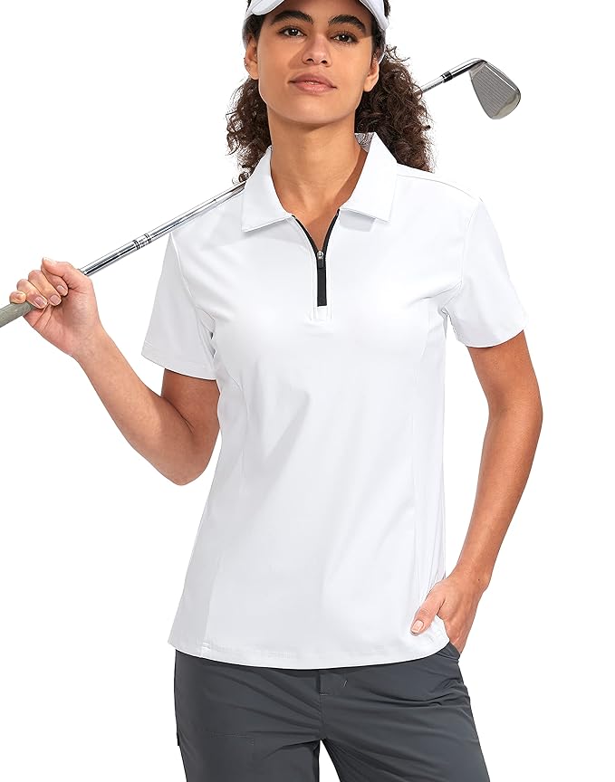 Viodia Women's Golf Shirt Short Sleeve with Zip Up