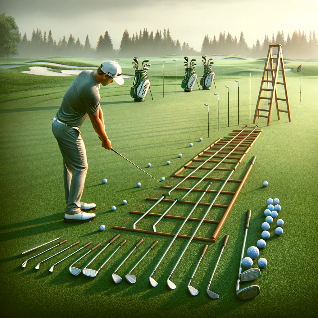 a golfer practicing the Ladder Drill to improve short game